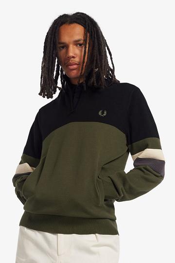 Dzianina Fred Perry Colour Block Half-Zip Jumper Męskie Zielone | PL 1297LISH